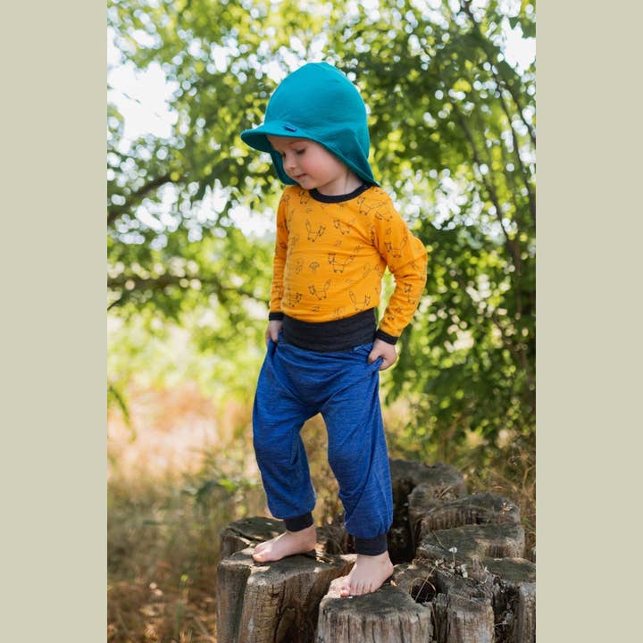 Glückskind - Vente T-shirt – enfant - Chemise en forme de renard jaune soleil, laine mérinos et soie (Bio/GOTS)1