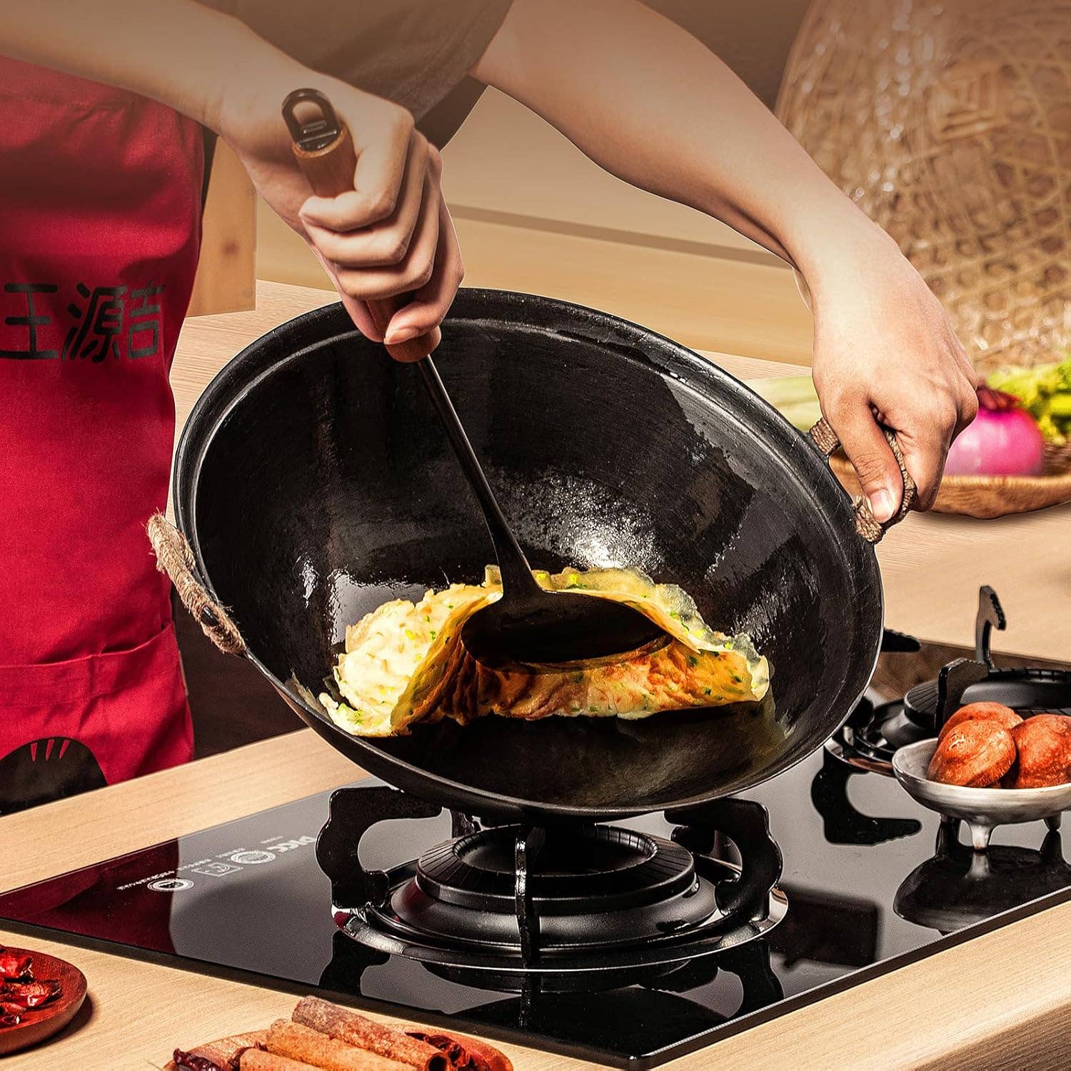 WYJ - Venta al por mayor Ollas - Wok de Hierro Fundido Artesanal WANGYUANJI con Doble Asa7