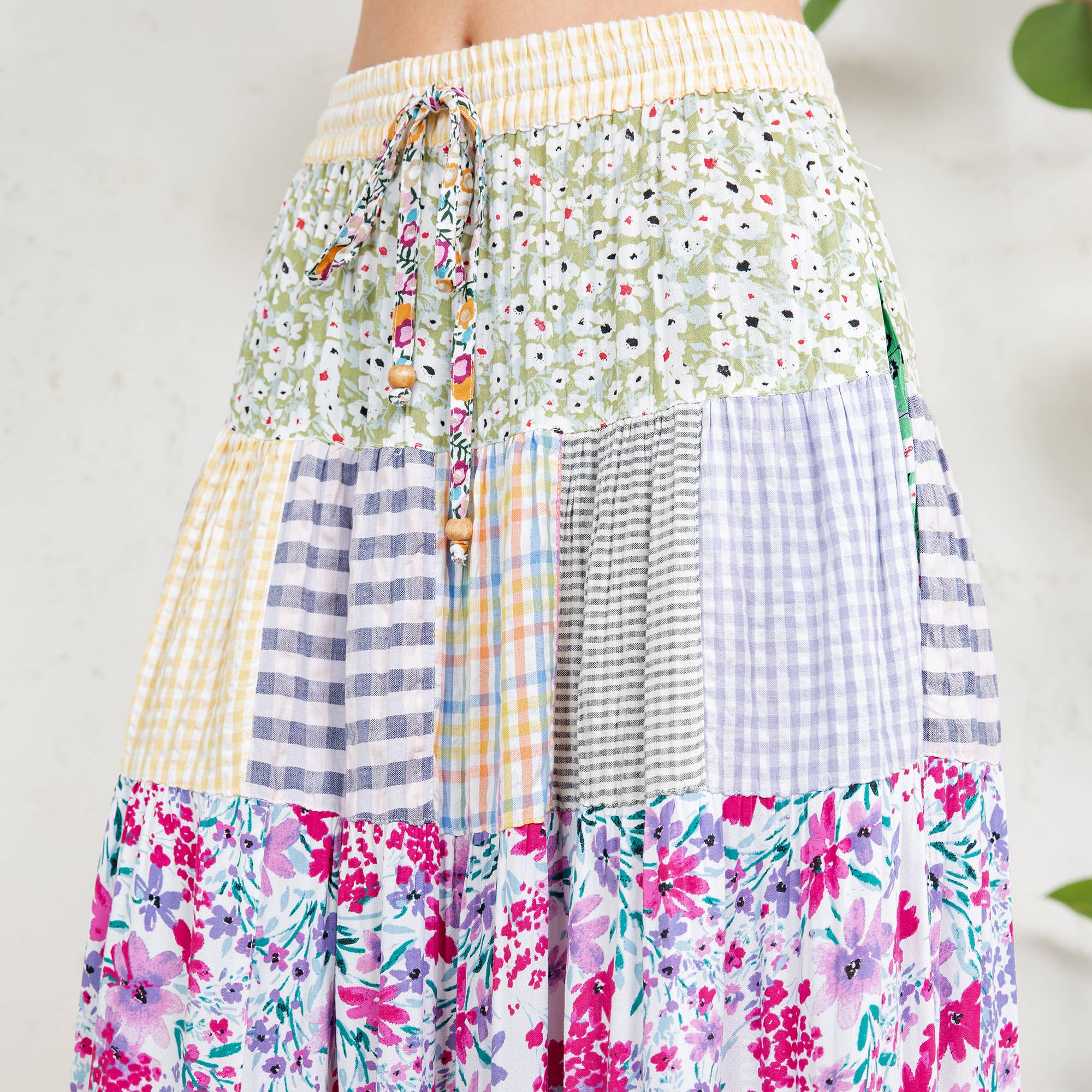 Young Threads - Wholesale Skirt - Women's - Artisan Boho Mixed Print Tiered Patchwork Maxi Skirt (NEW)5