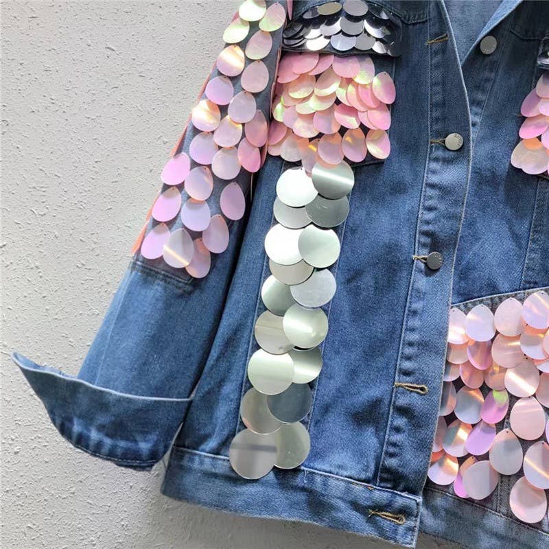 Azul Chaqueta vaquera con lentejuelas de otoño JK088 de venta al por mayor en Faire5