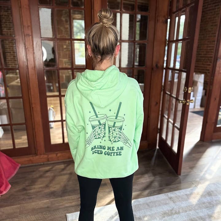Sudadera con capucha Bring Me An Iced Coffee, color menta con acabado metálico para venta al por mayor de Sweetees Apparel
