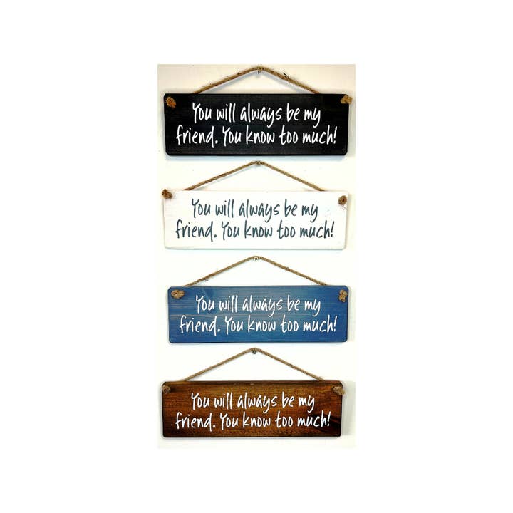 Du kommer alltid att vara min vän, handgjord hängande träskylt för wholesale av The Giggle Gift Company