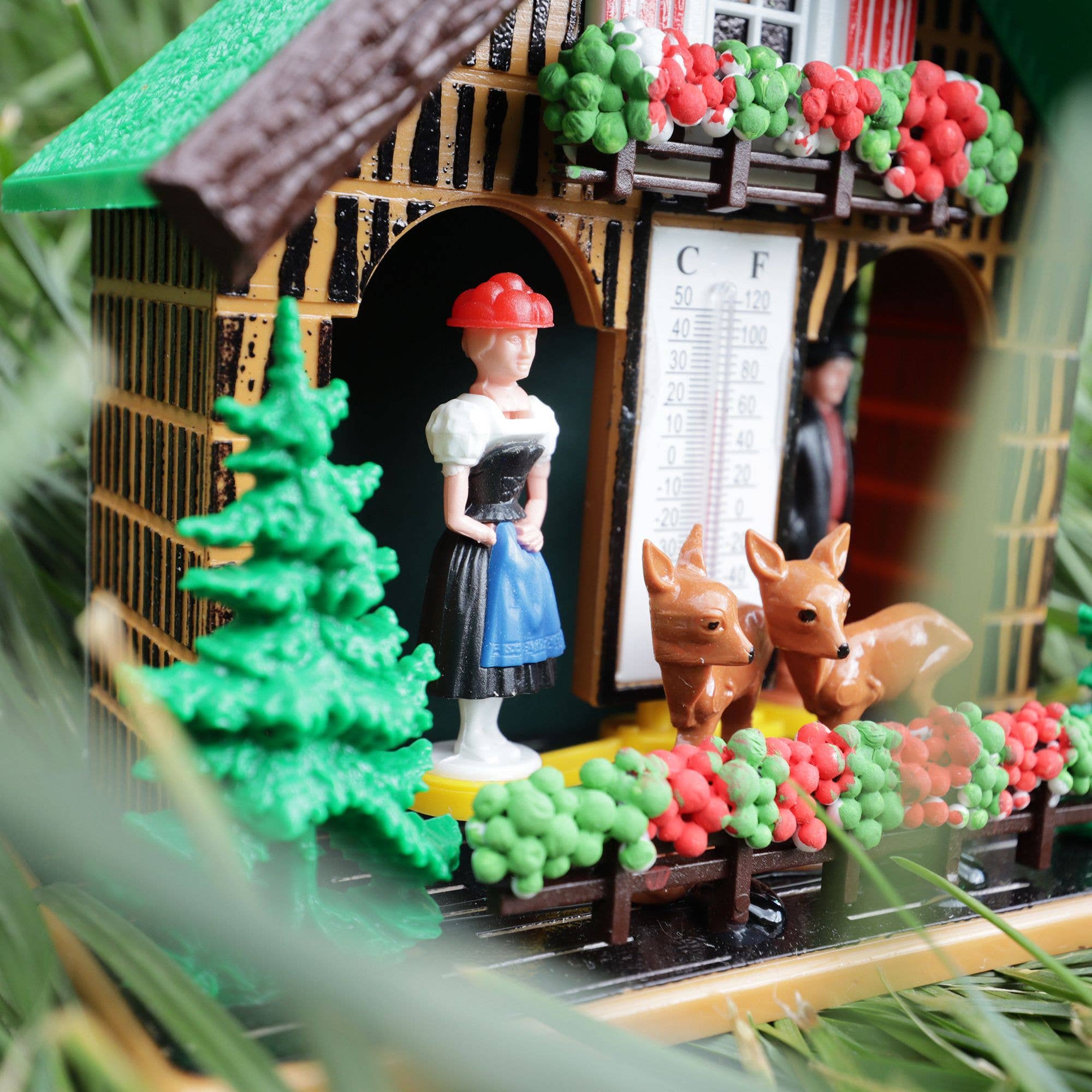 Tribal Trade GmbH - Wholesale Decorative Figurine - Wetterhaus thermometer Schwarzwald 02 green roof with deer6