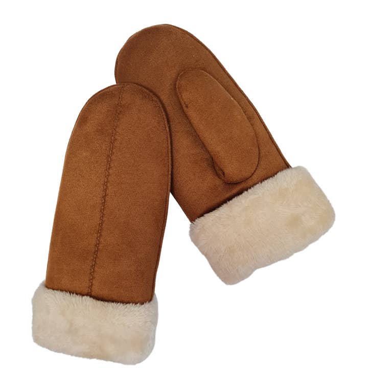 Allesco Inc. - Wholesale Mittens - Women's - Club Rochelier Ladies Faux Suede Mitt, Contrast Sherpa Cuff