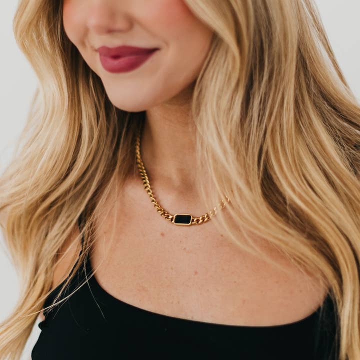 Pretty Simple - Wholesale Pendant/Charm Necklace - Black Stone Chain Necklace - WATERPROOF