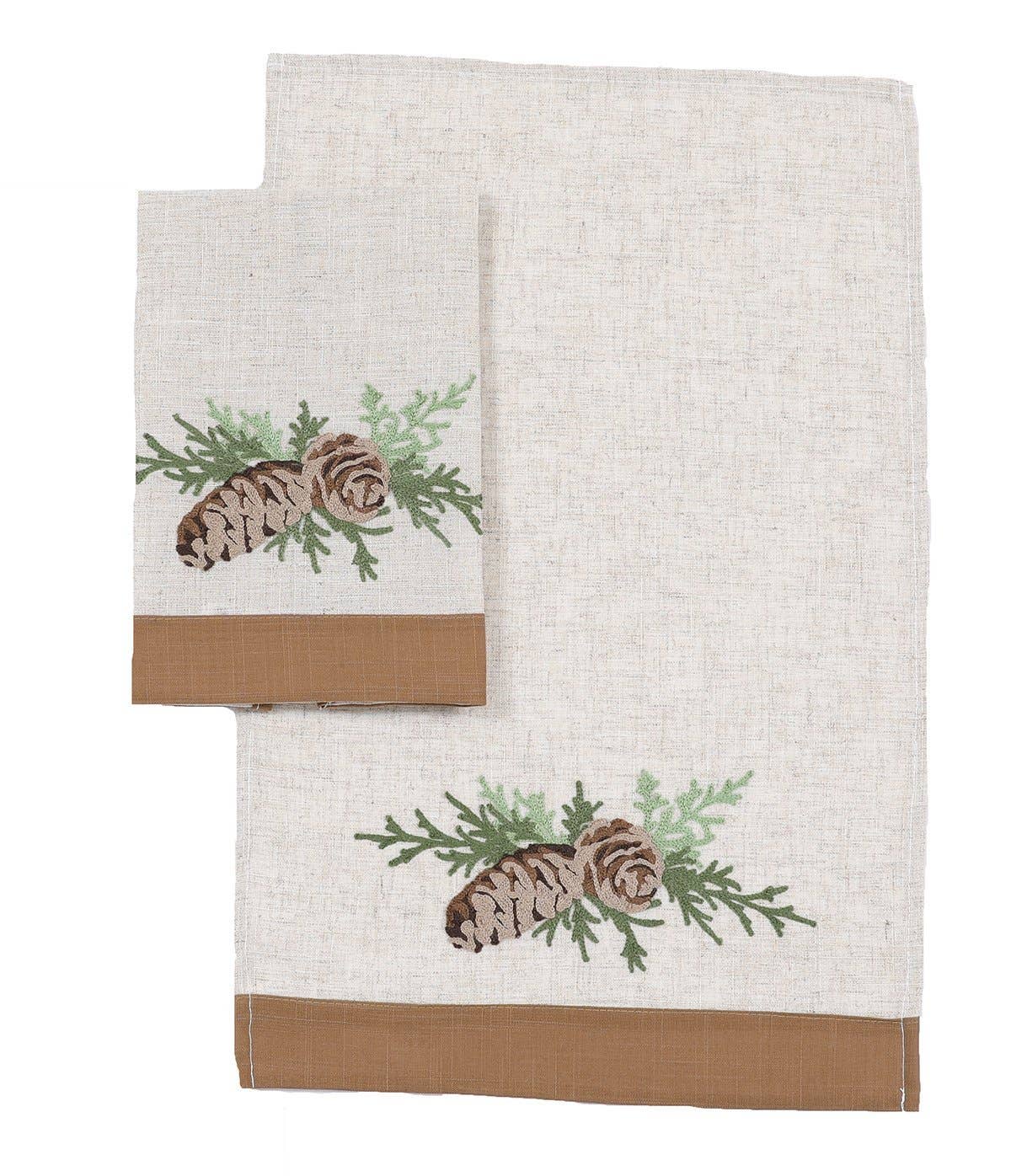 Xia Home Fashions & Manor Luxe - Wholesale Tea Towel - 14" x 22" Winter Pine Cones  Embroidered Towels - Set of 2.1