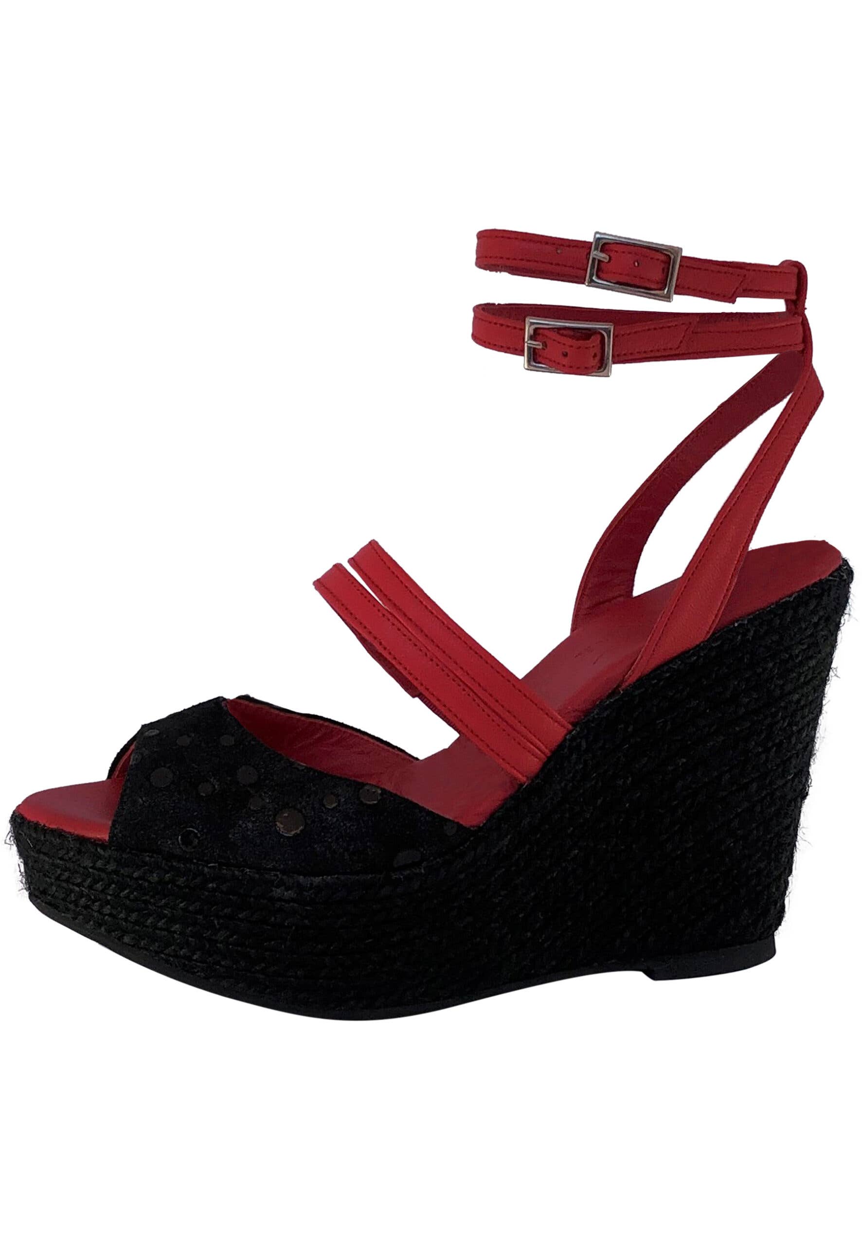Poseidon Red and Black Nappa Leather Sandal with Polka Dot for wholesale on Faire0