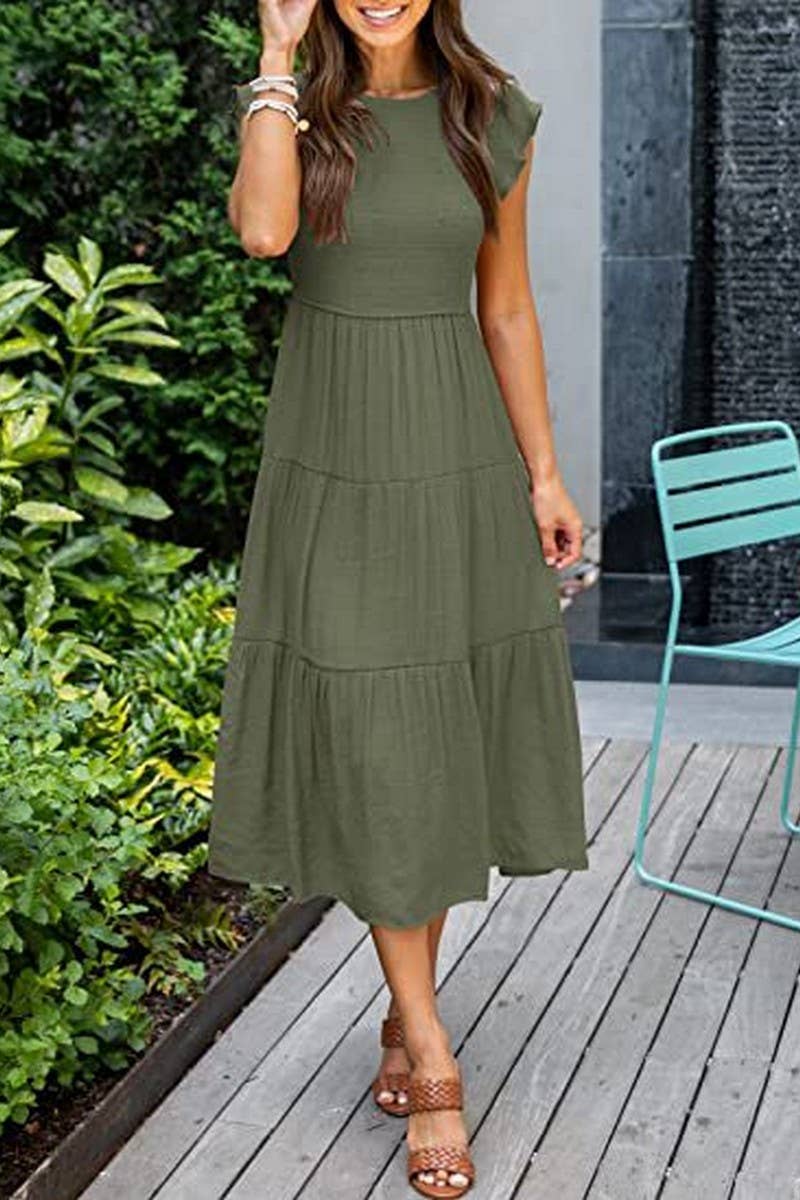 NINEXIS - Wholesale Dress - Women's - CWDMD2568_FLYING SLEEVE SHIRRED LAYERED SHORT SLEEVE DRESS8