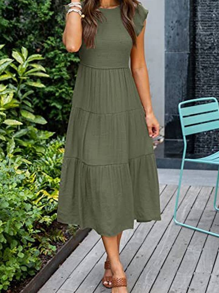 NINEXIS - Wholesale Dress - Women's - CWDMD2568_FLYING SLEEVE SHIRRED LAYERED SHORT SLEEVE DRESS8