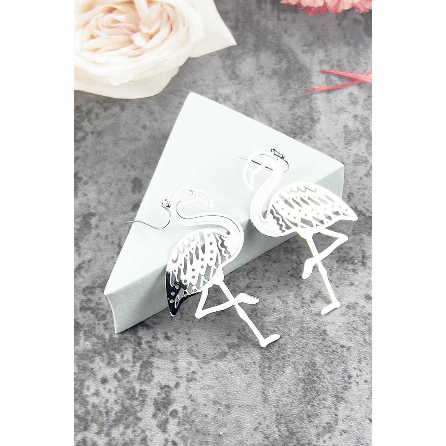 JHP Collection - Wholesale Dangle Earrings - FLAMINGO METAL FILIGREE DROP HOOK EARRING4