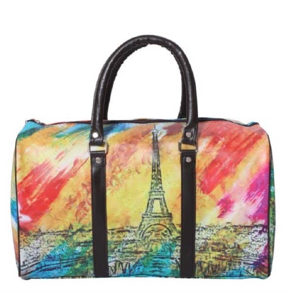 Nima Accessories Inc - Wholesale Weekender Bag - Women's - Eiffel Tower Paris City Print Duffle Bag/Weekender Bag