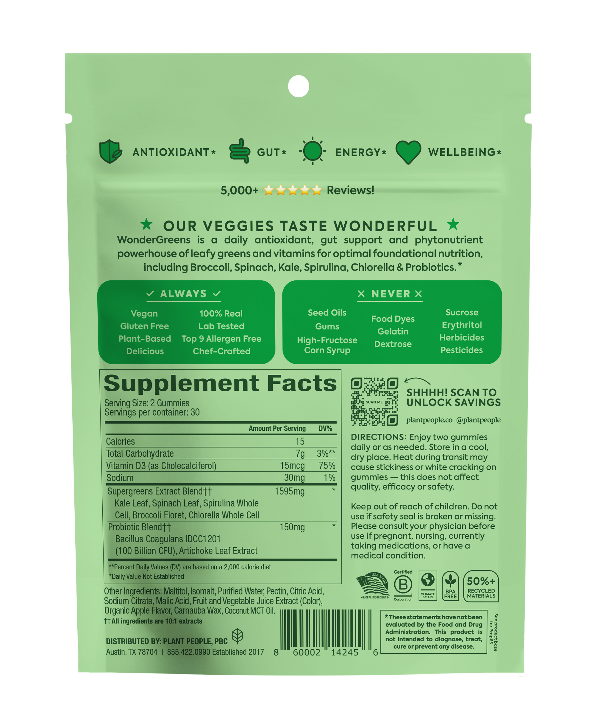 Plant People – Großhandel Nahrungsergänzungsmittel/Vitamin zum Einnehmen – WonderGreens - Super Gemüse-Gummis1