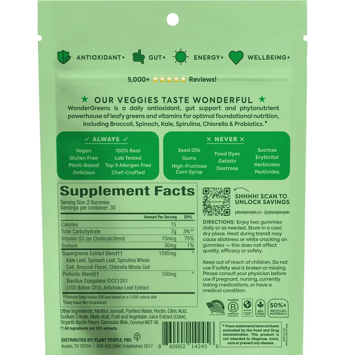 Plant People - Wholesale Oral Supplement/Vitamin - WonderGreens - Super Veggie Gummies1
