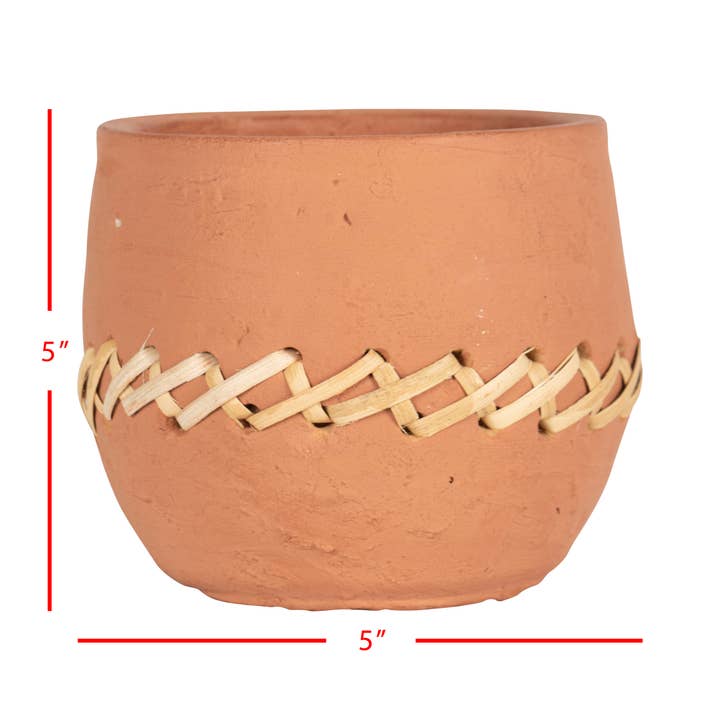 Foreside Home & Garden - Wholesale Plant Pot - SALE - Mesa Terracotta & Cane Weave Garden Planter Pot