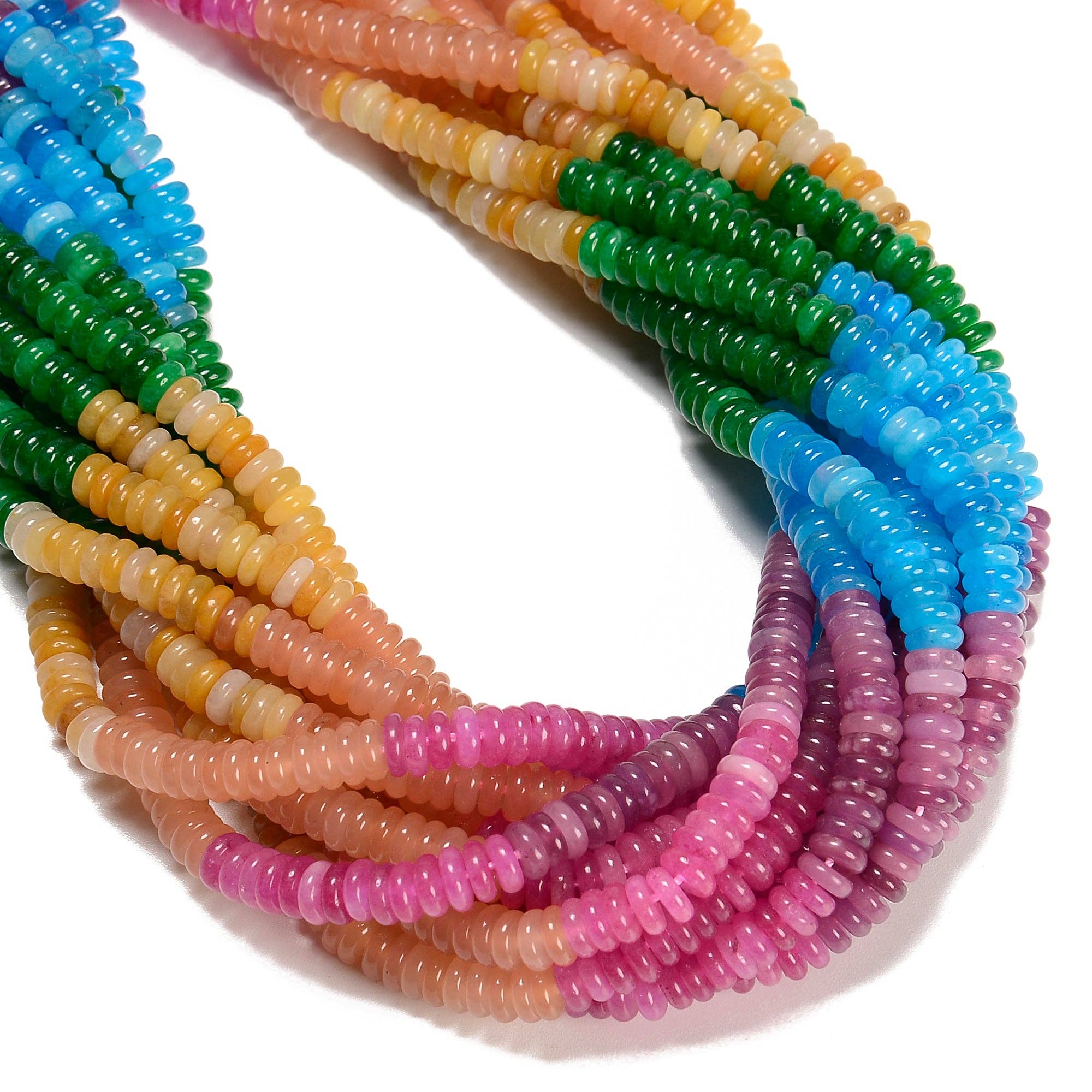 CRCBEADS - Wholesale Beads - 01-Multi-color Gemstone Smooth Rondelle Beads Size 2x6mm 15.5'' Strand1