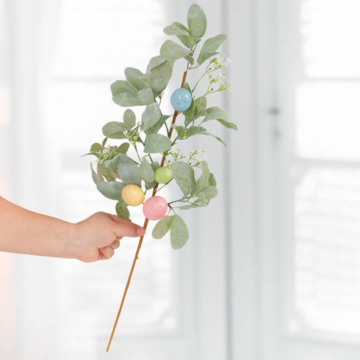 24" Faux Lambs Ear and Easter Egg Spray for wholesale by Factory Direct Craft