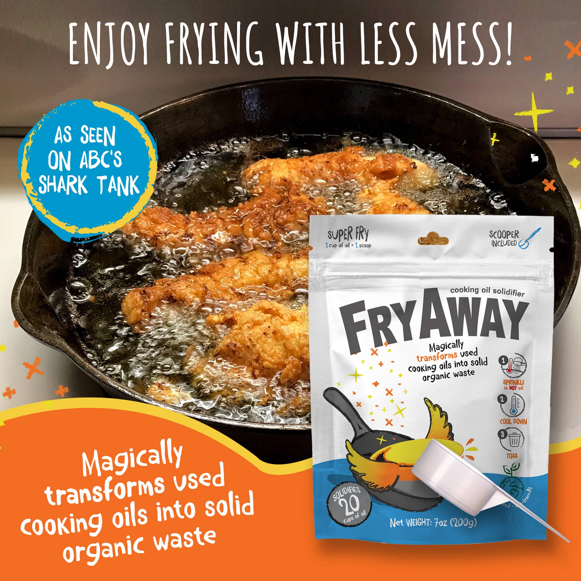 FryAway Cooking Oil Solidifier - Wholesale Kitchen Tool/Gadget - FryAway Super Fry - Easy, Mess-free Cooking Oil Disposal (Shark Tank)10