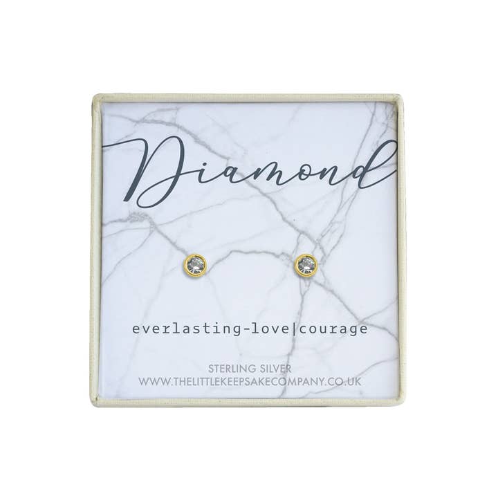 Gult guld Vermeil April Birthstone Örhängen - Diamant för wholesale av The Little Keepsake Company