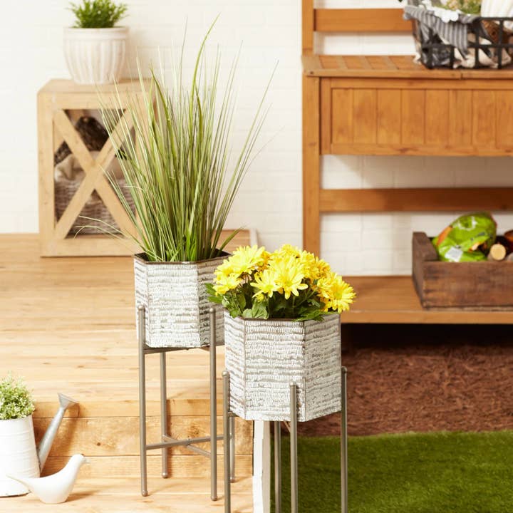 Modern Hexagon Bucket Plant Stand Set of 2 for wholesale by My Wholesale Gifts
