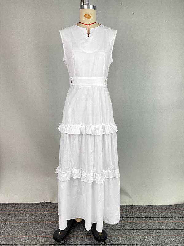 UZ Wholesale Store - Wholesale Dress - Women's - High Waist Pleated V-Neck Pocket Maxi Dress4