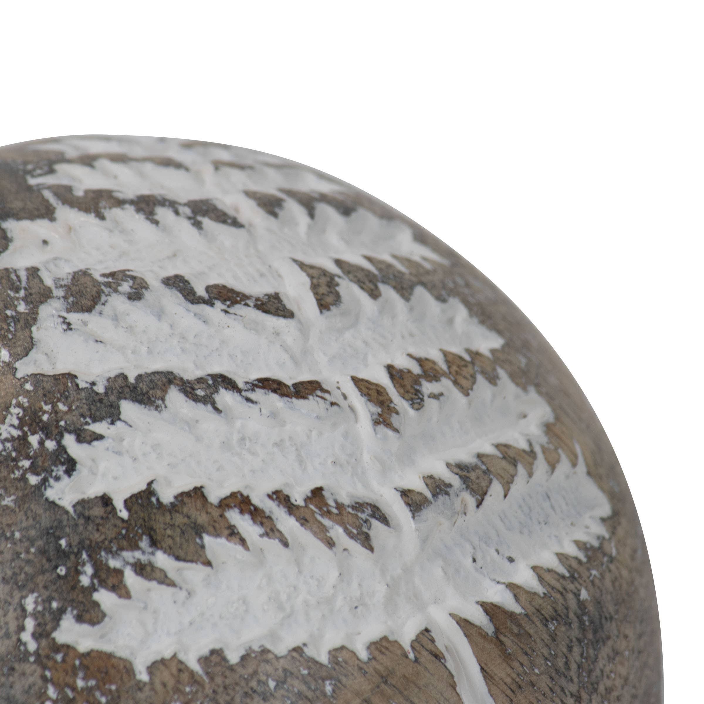 Foreside Home & Garden - Wholesale Decorative Tabletop Object - Wilder White Fern Carved Wood Deco Ball3