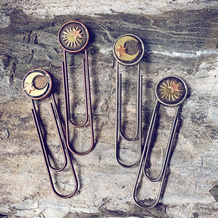 written in the stars // set of 2 sun moon & stars paperclip for wholesale by Peacock & Lime