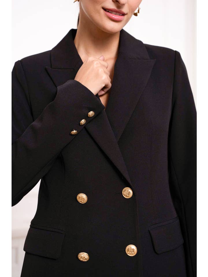 Attentif Paris – Engroshandel Jakke - Dame – Solid dobbeltradet blazer-kjole med guldfarvede knapper26