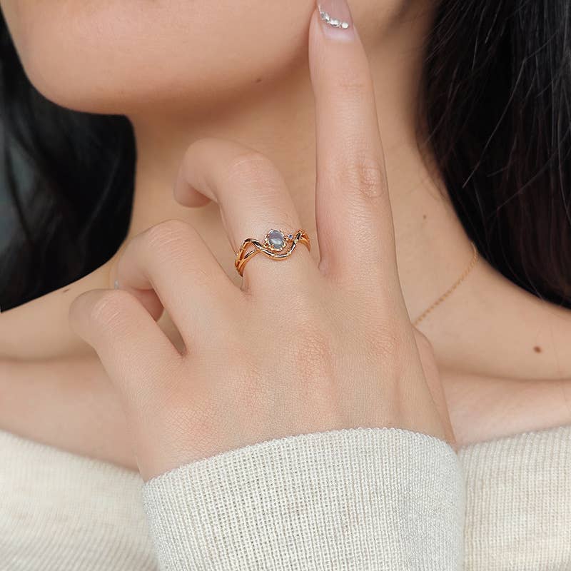 Gioiellin - S925 Silver Jewelry - Wholesale Multi-Stone Ring - 925 Sterling Silver 14k Gold Plated Aquamarine Ring Set3