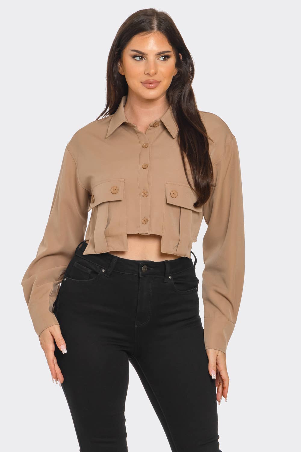 Julia by LoveJ - Wholesale Button Down Shirt - Women's - Front Button Down Oversized Pockets Detail Top 5