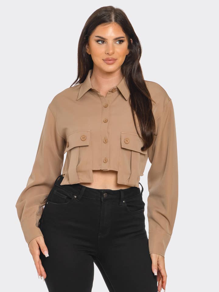 Julia by LoveJ - Wholesale Button Down Shirt - Women's - Front Button Down Oversized Pockets Detail Top 5