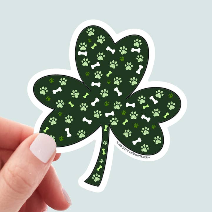 Lucky Shamrock Dog Sticker - Hand Drawn Vinyl Decal for wholesale by JC Pet Designs