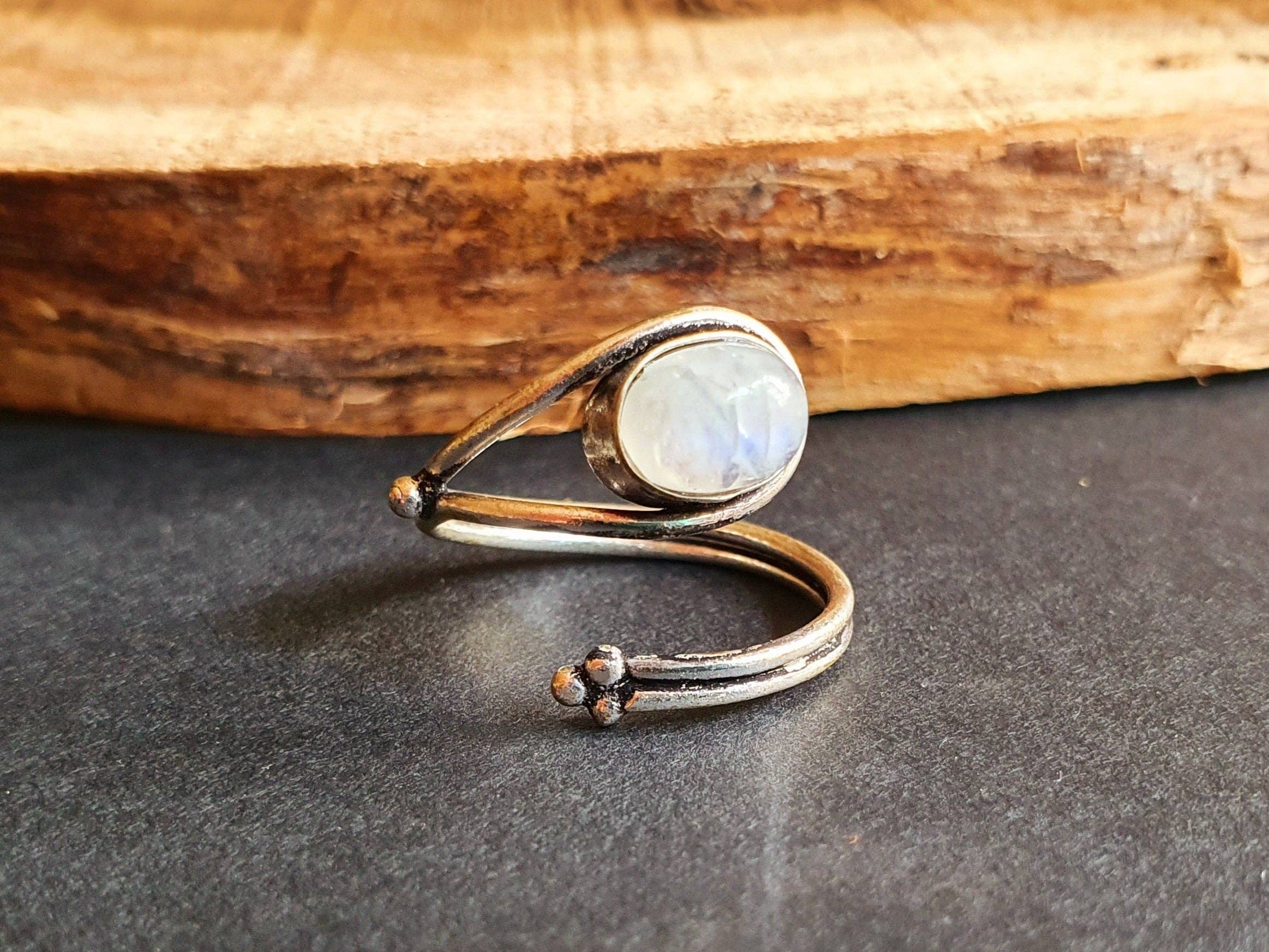 Kaali Boutique – wholesale Multi-stone ring – Ethnic style Silver & Moonstone Ring / Adjustable / Boho /  Bohemian / Psy / Rustic / Tribal / Gypsy / Festival / Healing / Festival7