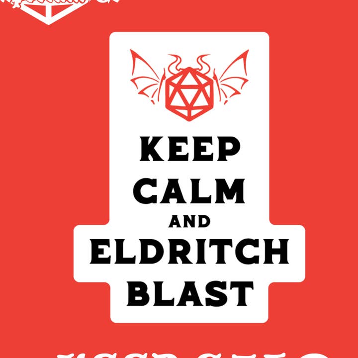 'Mantén la calma y lanza un Eldritch Blast' Pegatina de DnD para venta al por mayor de DnD Emporium Co