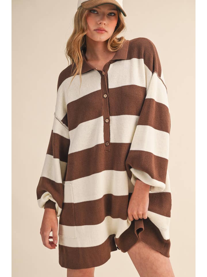 Klesis - Wholesale Romper - Women's - IR1506 LONG SLEEVE COLLARED STRIPED RELAXED FIT ROMPER2
