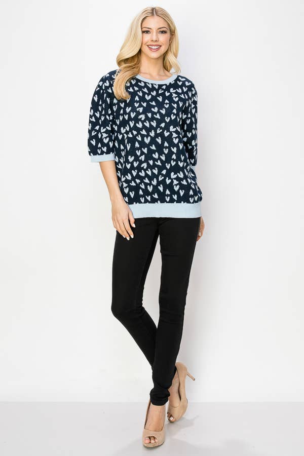 Joh Apparel - Wholesale Knit Sweater - Women's - Syeda Knitted Stretch Sweater with Scattered Hearts8