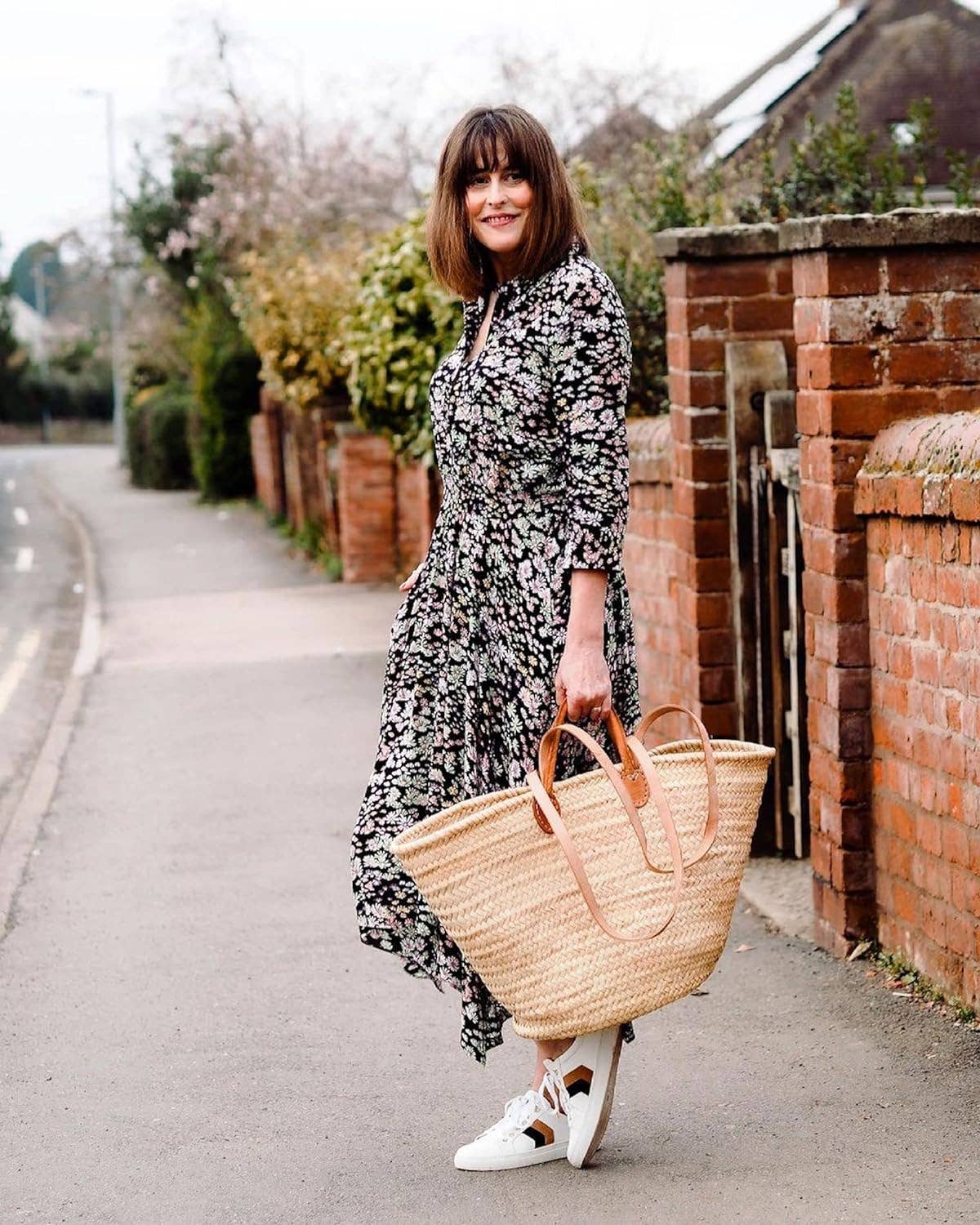 NomadWeave Ltd - Wholesale Beach Bag - FRENCH BASKET with double flat leather handles, straw bag, b1