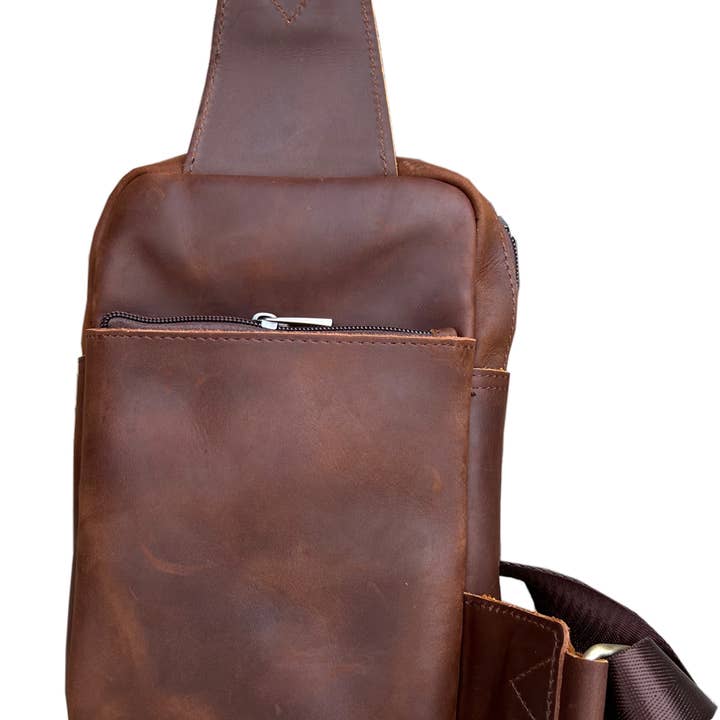 Roma Leathers, Inc. - Wholesale Crossbody Bag - Unisex - W015 Unisex crazy horse Leather Crossbody Bag Travel Bag