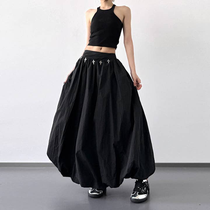 Puffy Flower Bud Midi Skirt for wholesale by Plush Looks