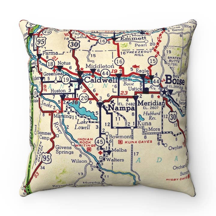 Nampa Idaho Map Pillow – 18" Square Throw Pillow for wholesale by Daisy Mae Designs