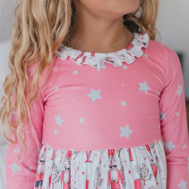 Oopsie Daisy - Wholesale Nightdress - Kids - Girls Pink Star Nutcracker Christmas Holiday Lounge Gown6