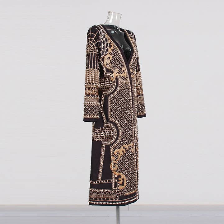 Color as pictures CT95 Beaded V-Neck Long-Sleeve Trench Coat for Women for wholesale on Faire3