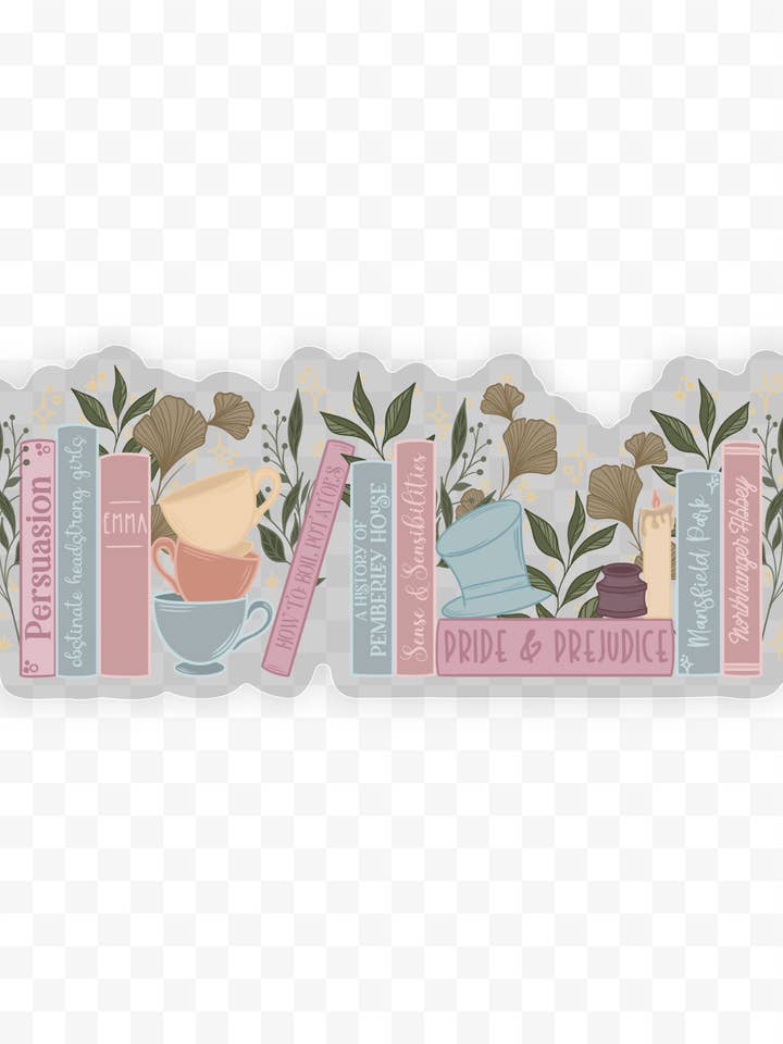 Autocollant imperméable étagère Jane Austen pour la vente par Meaggie Moos