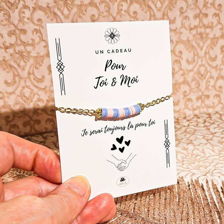 2 adjustable duo heishi bead bracelets in gold stainless steel for wholesale by Lydée Déco