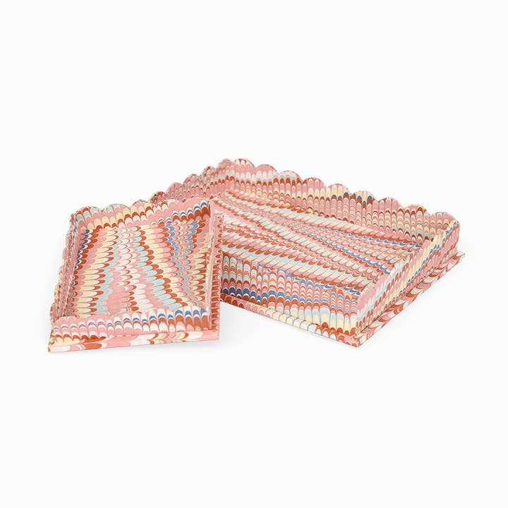 HAND MARBLED SCALLOPED DESK TRAY SET - TWILIGHT MOUNTAIN for wholesale by Craft Boat