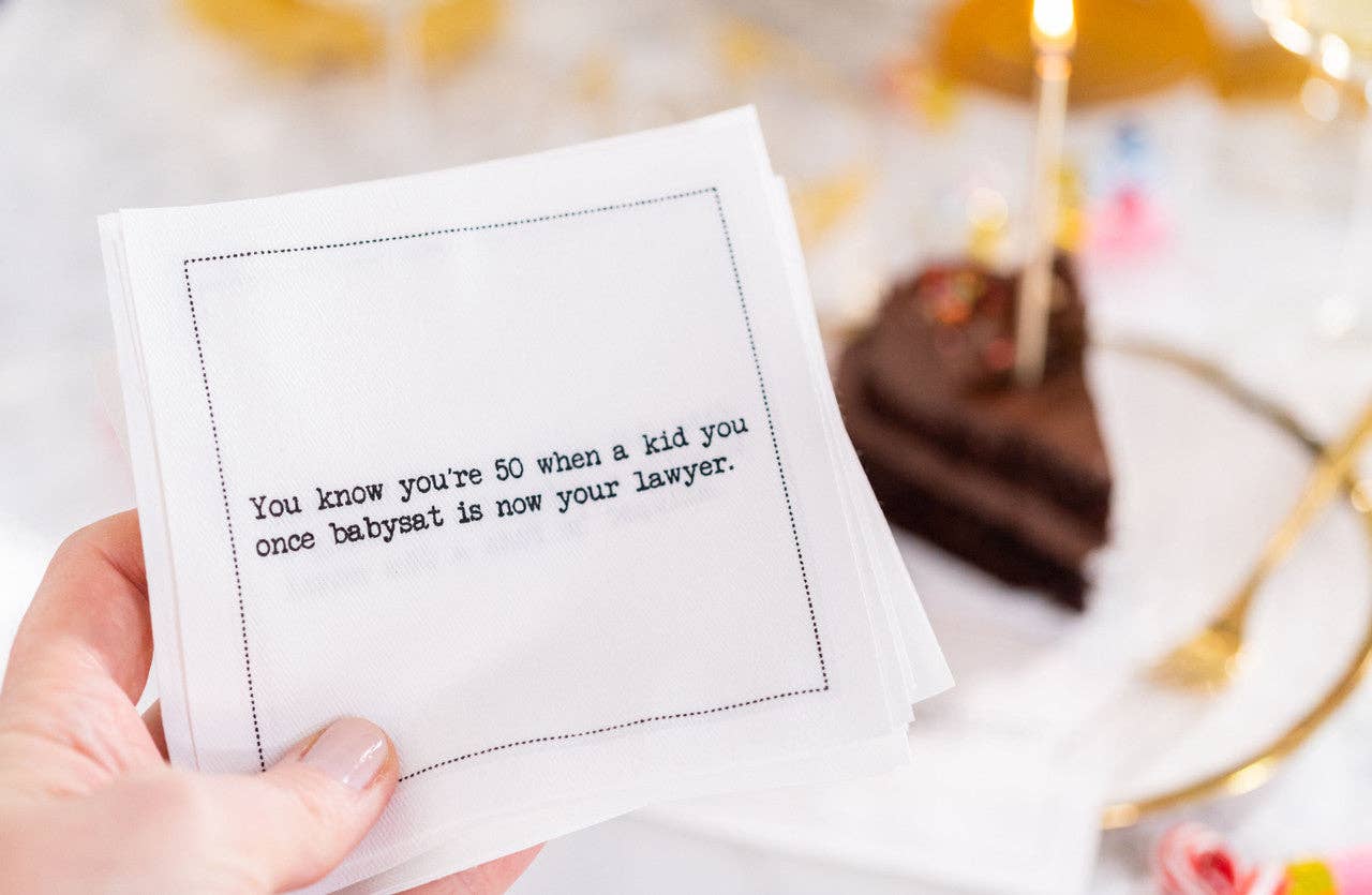 Five Star Napkins Inc. - Wholesale Disposable Napkin - 50th Birthday Quotes - White Cotton Cocktail Napkins x 502