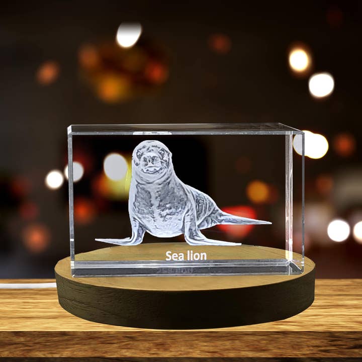 Recognition Lion 3D Engraved Crystal Keepsake Canada Sea for wholesale by AB Crystal Collection