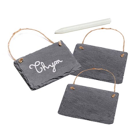 Set of 3 natural slate labels and chalk pencil for wholesale by La Cordeline