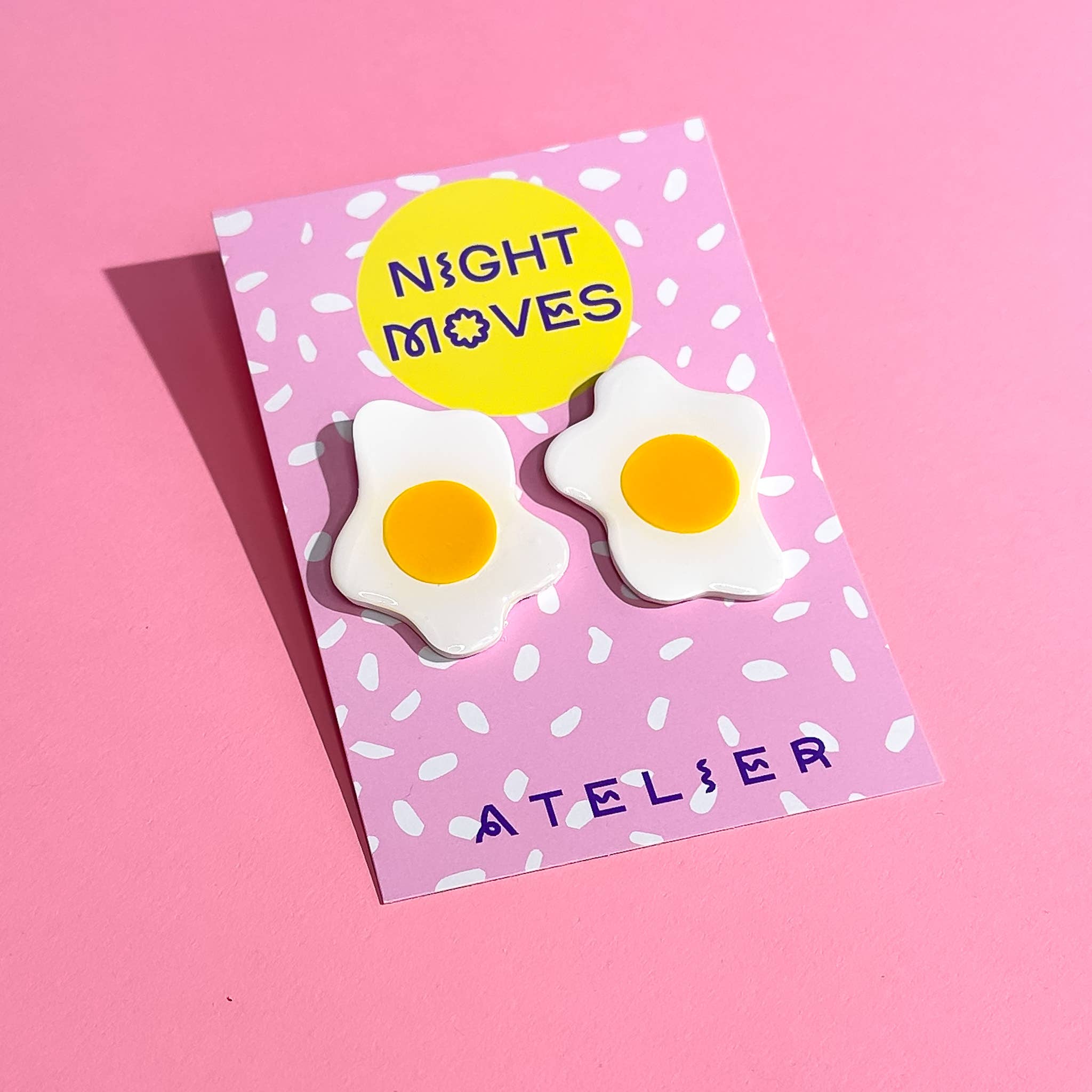 Night Moves Atelier - Wholesale Stud/Post Earrings - Just Yolking Polymer Clay Fried Egg Stud Earrings1