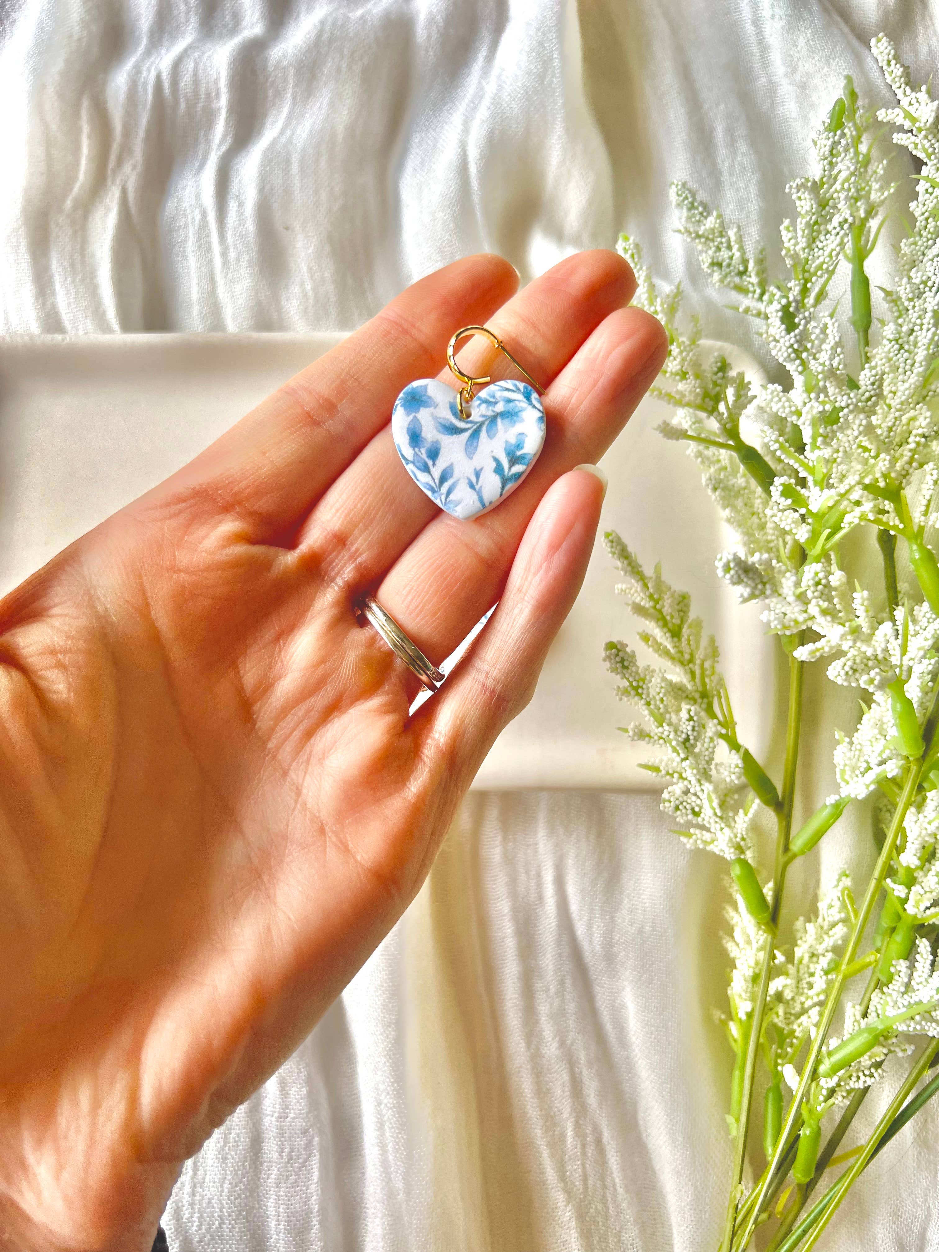 SeizeTheClayJewelry – wholesale Dangle earrings – Floral Heart Earrings, Orange Heart Earrings, Blue Hearts0