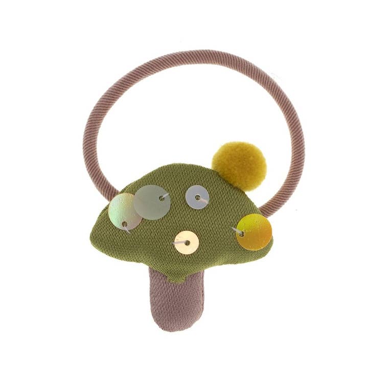Multicolored Children's hair tie with mushroom and sequin design 🍄🌟 for wholesale on Faire1